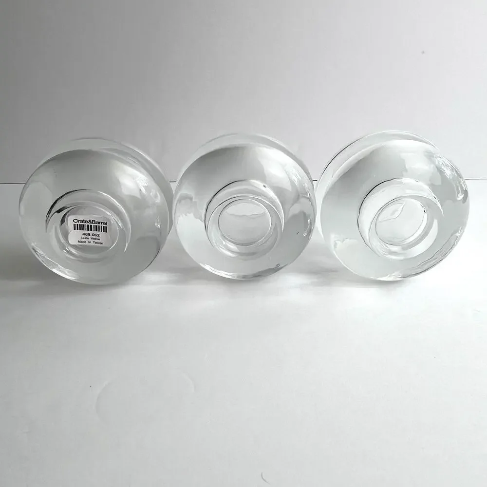 Crate & Barrel Luna Votive Holders Set of 3 Heavy Clear & Frosted Glass Lantern